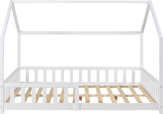 Lit enfant Hesel lit cabane avec protection antichute 140x200 cm blanc [en.casa]