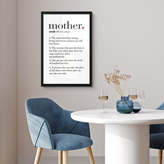 Photo encadrée - Beau cadeau pour maman - texte avec définition Cadre photo Mother noir 40x60 cm - Affiche encadrée (Décoration murale salon / chambre)