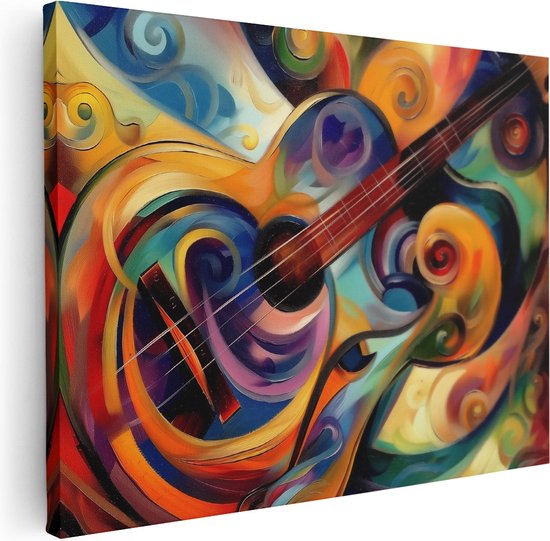 Artaza Canvas Schilderij Abstract Kunstwerk van een Akoestische Gitaar - 120x90 - Wanddecoratie - Foto Op Canvas - Canvas Print