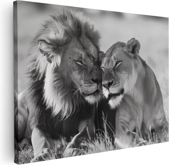 Artaza Peinture sur toile Deux lions s'embrassant dans l'herbe – 40 x 30 – Klein – Photo sur toile – Impression sur toile