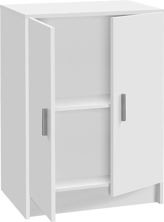 Armoire basse multifonctionnelle 2 portes - coloris blanc - dimensions 59 cm x 80 cm x 37 cm