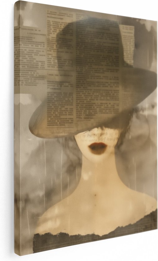 Artaza Canvas Schilderij Vrouw met een Hoed in de Regen - 30x40 - Klein - Foto Op Canvas - Canvas Print