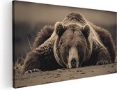 Artaza Canvas Schilderij Grizzlybeer die op de Grond Ligt - 120x60 - Groot - Foto Op Canvas - Canvas Print