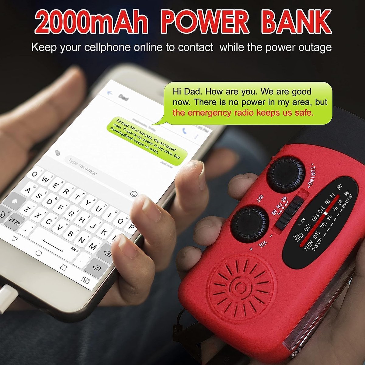 WenBelle Noodhandzwengel radio met 3 LED-zaklamp, AM/FM/NOAA draagbare weerradio met telefoonoplader, zonne-energie via USB opgeladen radio voor binnen en buiten kamperen, SOS-alarm (WB01 roze