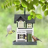 vogelvoederhuisje, van hout, hangend, landelijke stijl, HBD 23,5 x 18 x 18 cm, balkon, tuinvogels, meerkleurig