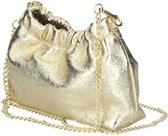 Gouden Metallic Leren Schoudertas - Gouden Kettinghengsel - Italiaans Leren Crossbodytassen - Trendy Tassen - Goud