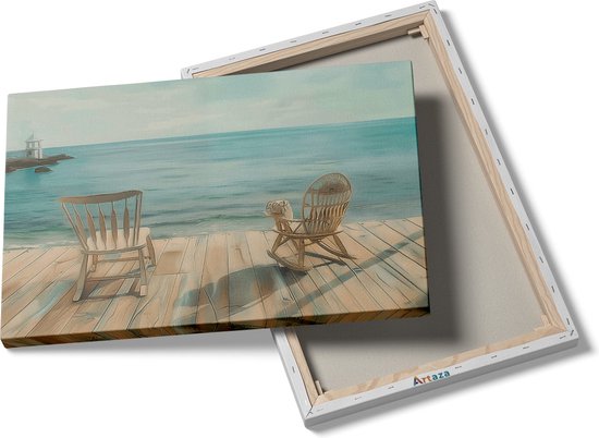 Artaza Peinture sur toile Deux Chaises à bascule sur une terrasse en bois avec vue sur l'océan - 120 x 80 - Groot - Photo sur toile - Impression sur toile