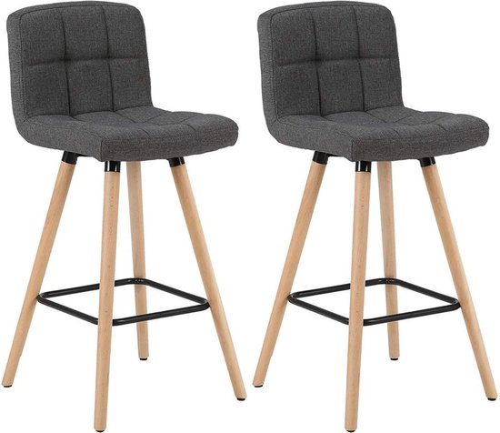 Rootz Set van 2 barkrukken - Tegenkrukken - Hoge stoelen - Comfortabele linnen zitting - Ergonomische rugleuning - Stevig houten frame - 96 cm x 40 cm x 36 cm