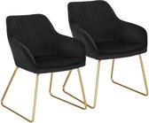 Rootz fluwelen eetkamerstoelen set van 2 - fauteuils met gouden poten - comfortabel, duurzaam, stijlvol - antislip, ergonomisch ontwerp - 45 cm x 44 cm x 78,5 cm