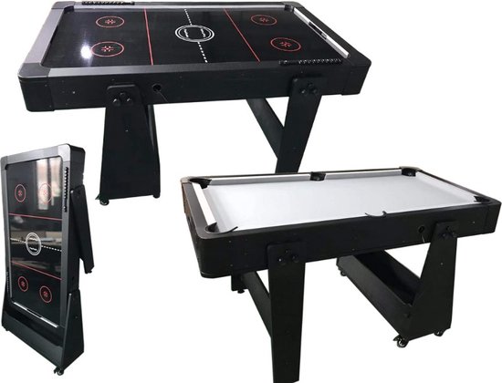 Foto: Toptable twist grey black mobile 5 5ft airhockey pooltafel combi 2 in 1 gemakkelijk opklapbaar verrijdbaar