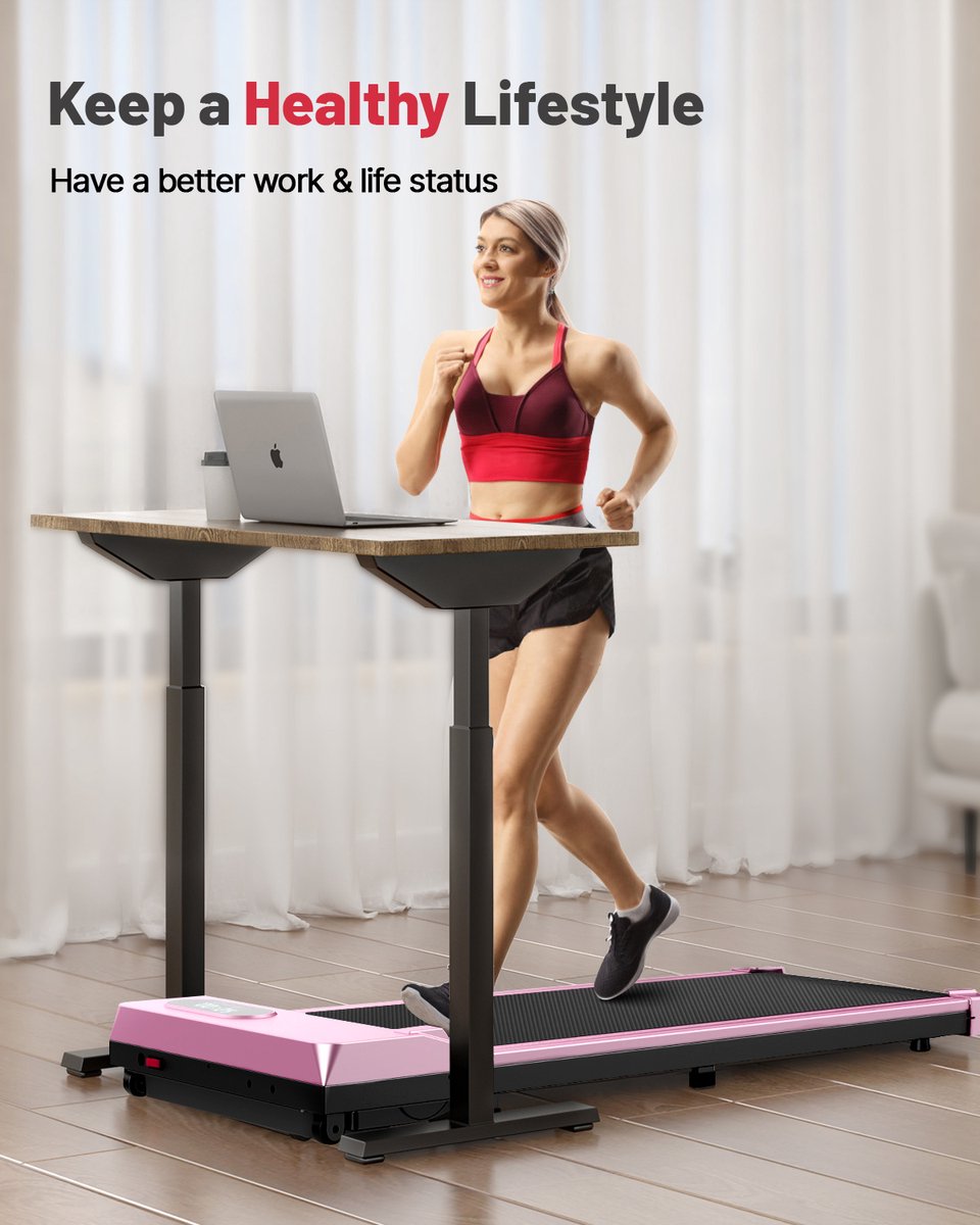 Afbeelding 2 van Draagbare loopband - Elektrische loopband - Wandelpad 1-8 km/u,2.5HP - Met afstandsbediening en LCD-scherm - Roze