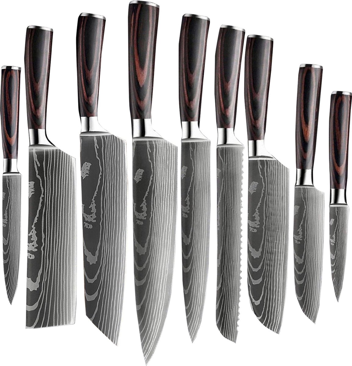 Shinrai Japan Damascus Print 9-delige Messenset