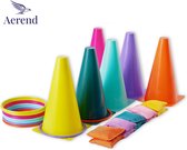 Aerend 3-in-1 Binnen & buiten Spelset - Ringwerpen, Kegelen & Pittenzak Gooien - Ideaal voor Tuinfeesten, Verjaardag & Kinderfeestje - 26-delig