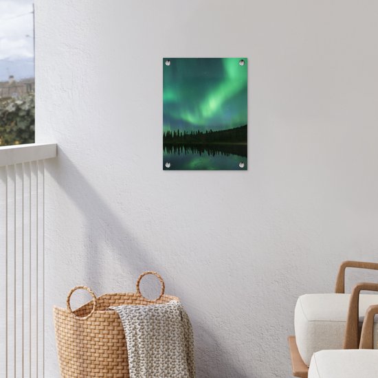 Tuin decoratie Noorderlicht - Bomen - Water - Alaska - 30x40 cm - Tuindoek - Buitenposter
