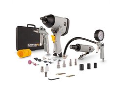 Powerplus Set Pneumatisch Gereedschap POWAIR0021 - Set van 25 stuks Persluchtgereedschap, tot 25.000 tpm en 8 bar - Lucht Slagmoer
