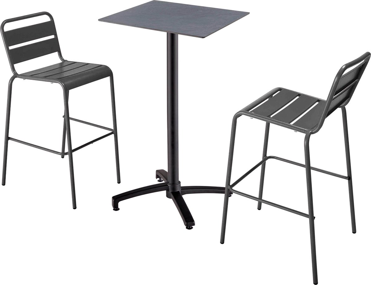 Oviala - Hoge tuintafel met laminaat blad en 2 hoge stoelen