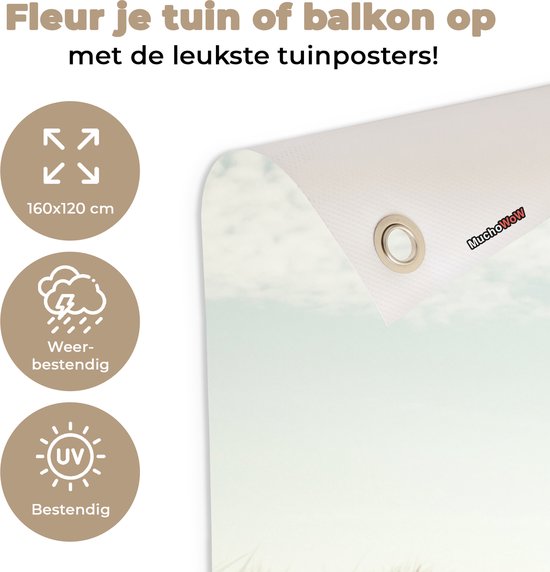 Tuinposter 160x120 cm - Tuindecoratie Strand - Fiets - Wolken - Poster voor in de tuin - Buiten decoratie - Schutting tuinschilderij - Tuindoek muurdecoratie - Wanddecoratie balkondoek