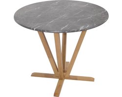 Bistrotafel MCW-M56, eettafel, massief hout HPL laminaat melamine Ø92cm, marmer/steen look, licht gekleurd frame