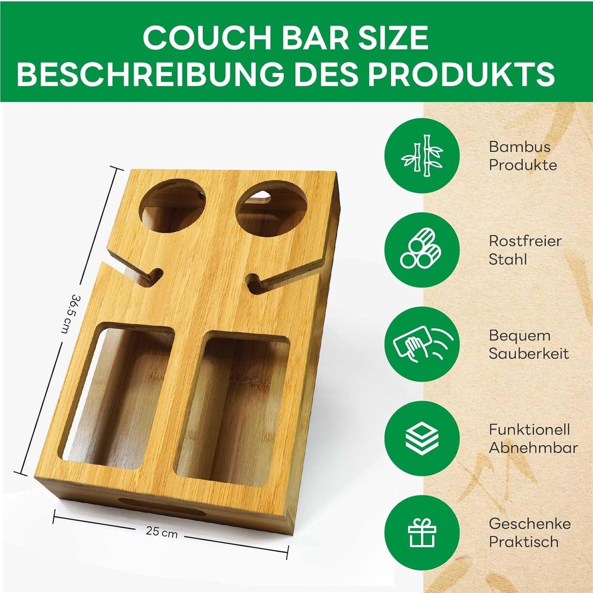 Allalley CouchBar - Praktische sofa dienblad met twee snackschalen organizer en flessenhouder met afneembare snackbox bankbutler bankorganizer bankorganizer bankplank dienblad