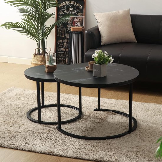 IDIMEX Salontafel Leyre in 2-delige set, ronde bijzettafel 2-delige tafel met glas in zwart, salontafel in modern design IDIMEX Salontafel Leyre in 2-delige set, ronde bijzettafel 2-delige tafel met glas in zwart, salontafel in modern design