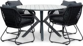 LUX outdoor living Cervo Grey/Portofino zwart dining tuinset 5-delig |polywood + touw | 120cm rond | 4 personen