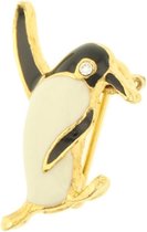 Behave Broche pinguïn zwart wit goud kleur 2,3 cm
