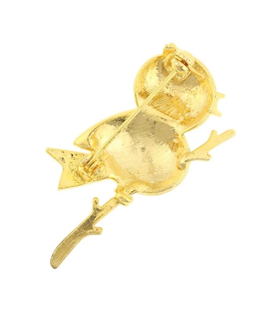Achterkant van de gouden vogelbroche met gesp.