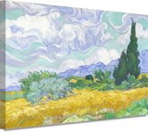 Wheatfield with Cypresses - Vincent van Gogh wanddecoratie - Landschap schilderij - Canvas schilderij Natuur - Klassiek schilderijen - Schilderijen op canvas - Kantoor decoratie 60x40 cm