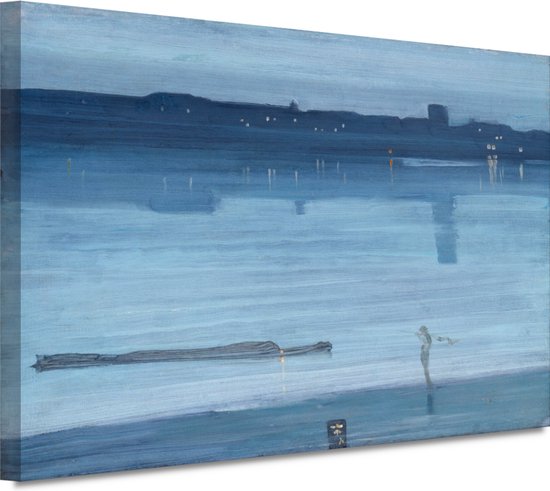 Blauw en zilver - Chelsea - James Abbott McNeill Whistler wanddecoratie - Rivier schilderijen - Schilderijen canvas Landschap - Muurdecoratie industrieel - Schilderijen canvas - Decoratie muur 90x60 cm