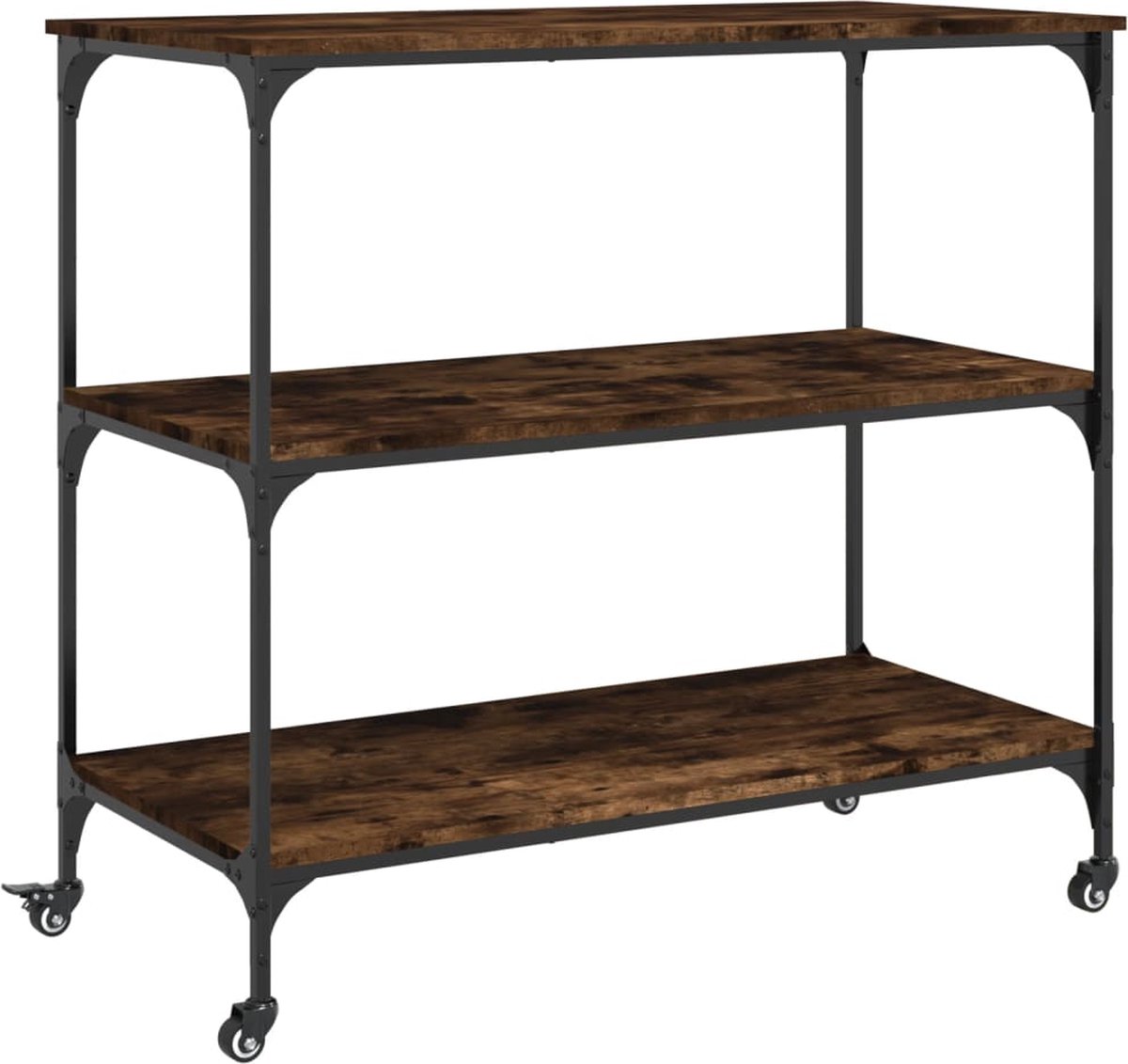 vidaXL - Keukentrolley - 102x50x95 - cm - bewerkt - hout - gerookt - eikenkleurig