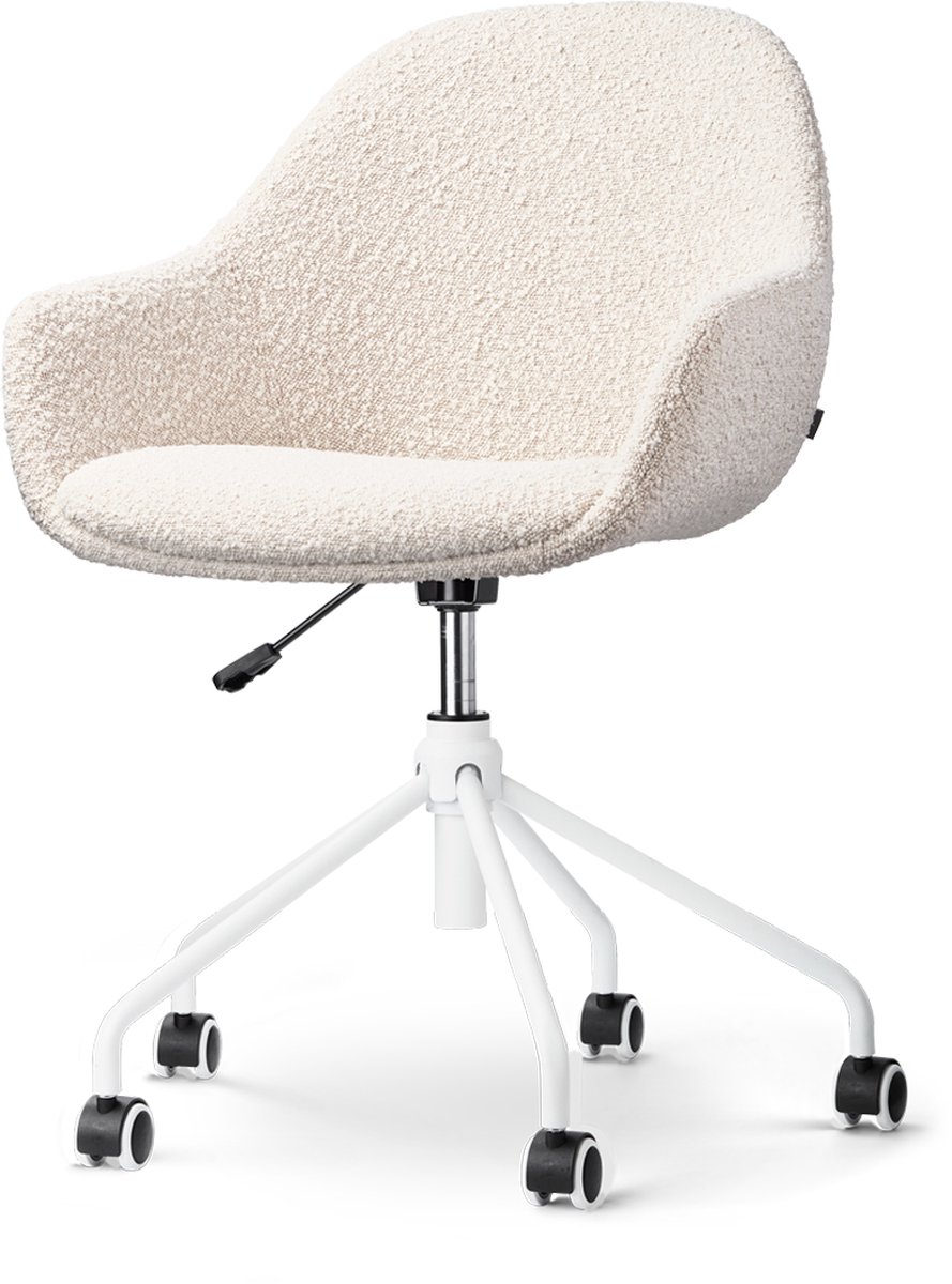 Nolon Nout-Mae Bureaustoel Bouclé Beige - Stof - Verstelbaar - Wieltjes - Wit Onderstel - Design - Comfortabel Bouclé - Beige - Wit onderstel