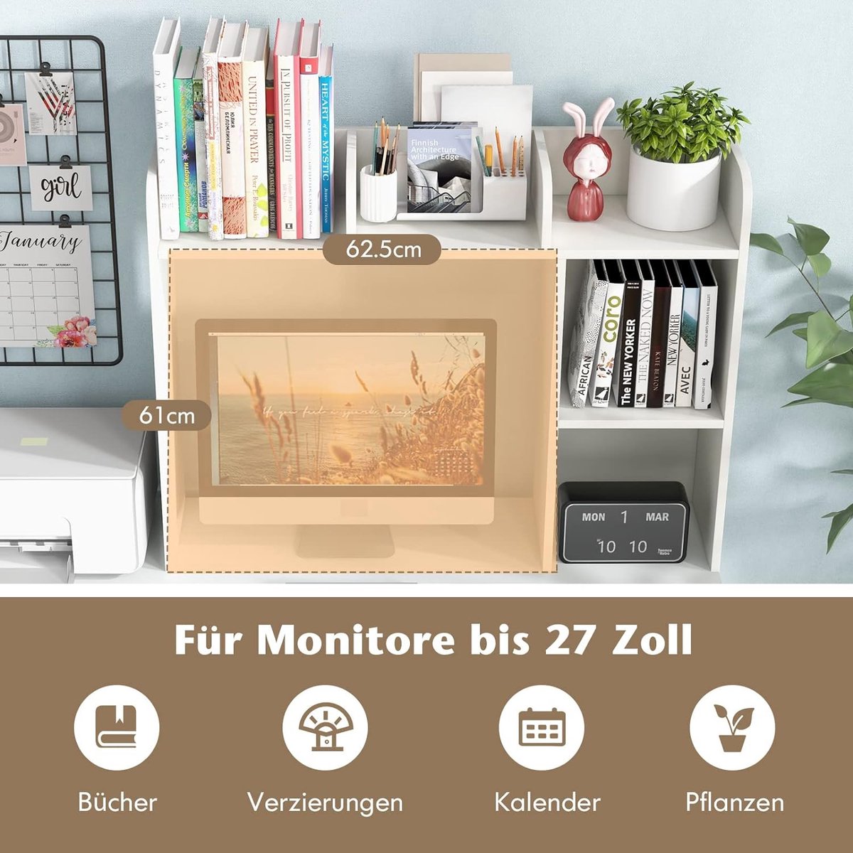 Étagère filaire métal avec plaquage en bois blanchi 114 cm gris Anthea