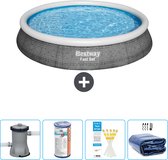 Bestway Rond Opblaasbaar Fast Set Zwembad - Rotanprint - 396 x 84 cm - Inclusief Pomp Filter - Testrips - Solarzeil