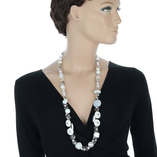 Behave - Set Sautoir avec Bracelet en céramique blanche et perles transparentes