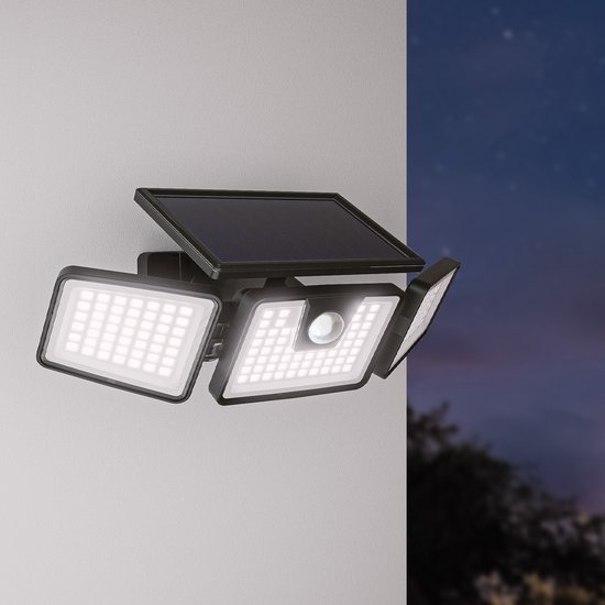 HOFTRONIC Edon - Solar Wandlamp met sensor - 6500K daglicht wit - Bewegingsmelder en Schemerschakelaar - IP44 waterdicht - Zwart