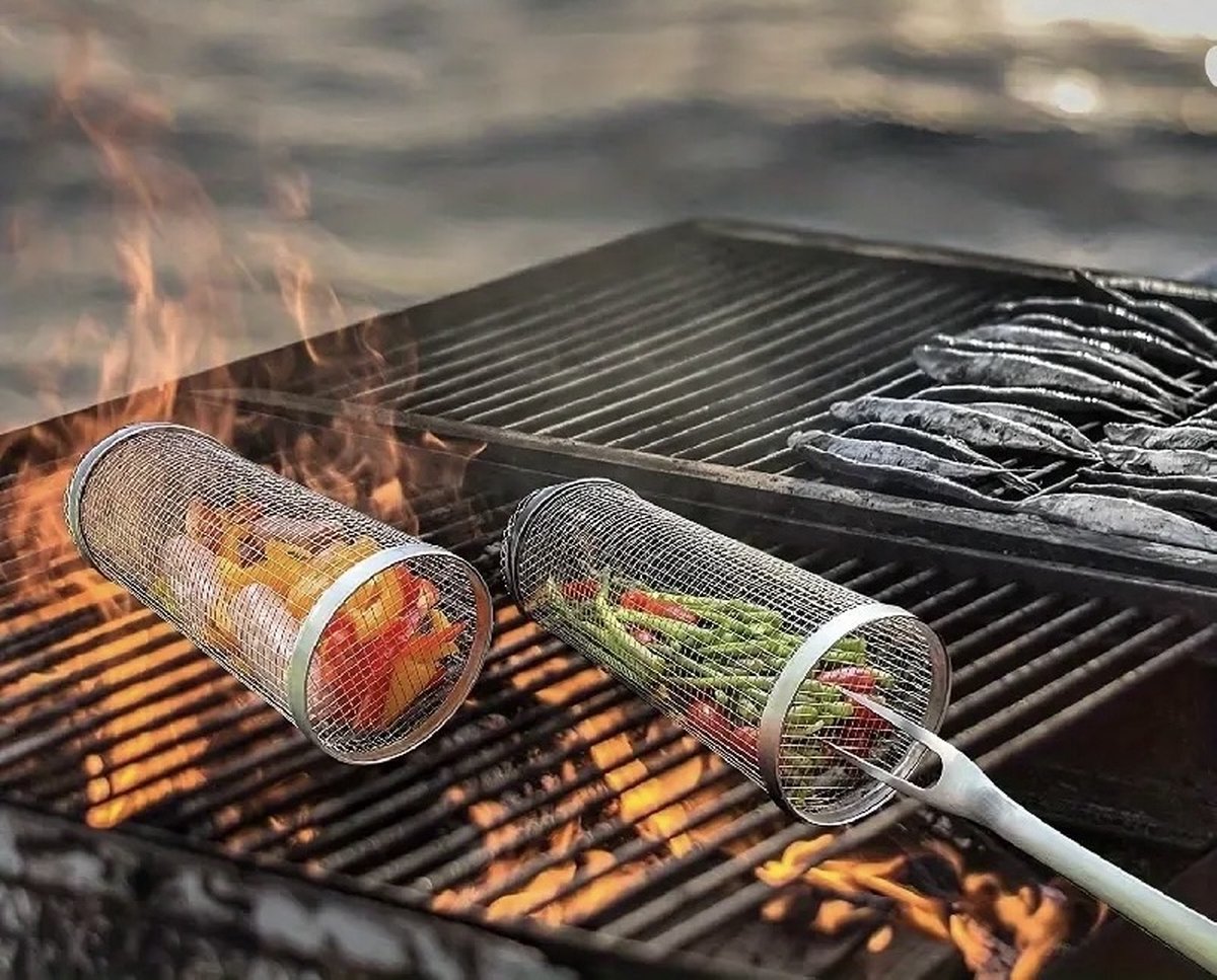BBQ-grillmand, draagbaar BBQ-net Vierkant gegrilde vis BBQ-grillmand, draagbaar BBQ-net Vierkant gegrilde vis