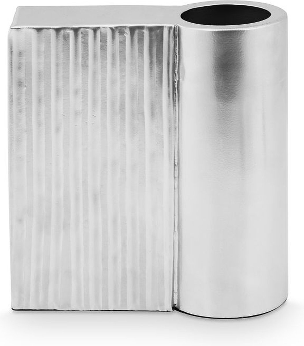 vtwonen Metalen Vaas voor Bloemen - Woondecoratie - Geribbeld Zilver - 20cm
