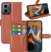 Motorola Moto G34 Hoesje - MobyDefend Kunstleren Wallet Book Case (Sluiting Voorkant) - Bruin - GSM Hoesje - Telefoonhoesje Geschikt Voor Motorola Moto G34