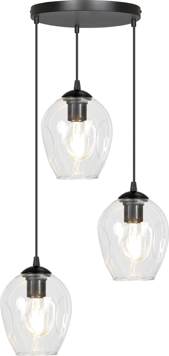 Emibig Nokia ronde 3L transparant glas hanglamp 3x E27 - Perfecte verlichting voor elke ruimte