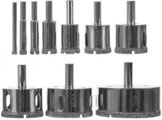 Coffret de 10 forets diamantés Bigstren pour professionnels - Ø 6, 8, 10, 16, 20, 28, 35, 45, 50 et 68 mm