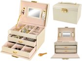 Boîte à bijoux - boîte à bijoux - boîte de rangement à bijoux - beige - avec miroir - 2 tiroirs et plusieurs compartiments
