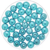 150x stuks sieraden maken Boheemse glaskralen in het transparant turquoise van 6 mm - Kunststof reigkralen