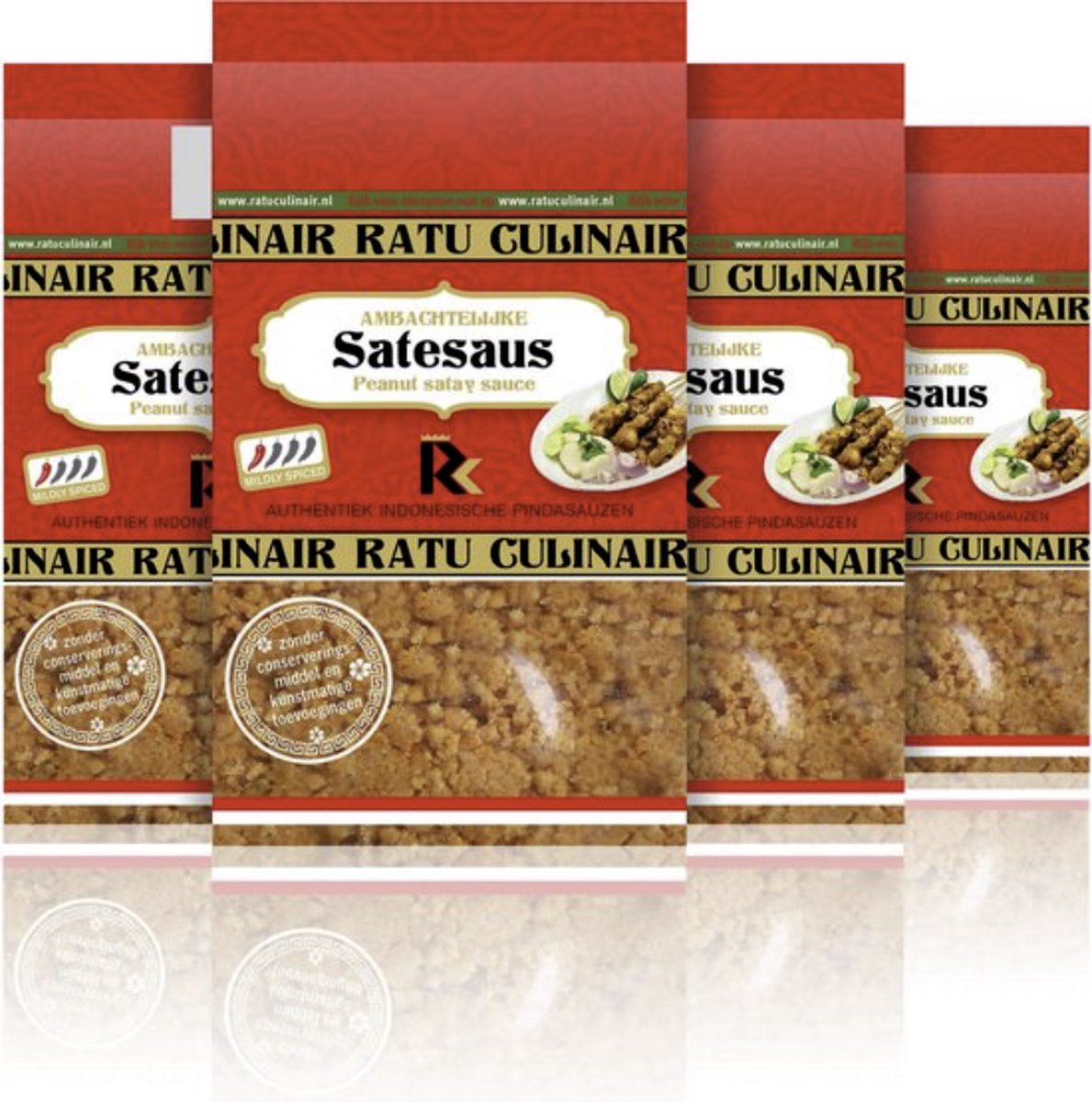 Ratu Culinair | 4 x 400gr Pindasaus saté | Ambachtelijk bereid | satésaus kant en klaar | Glutenvrij