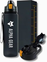Alpha Gear Waterfles 1 Liter - Bidon - 1000ml - BPA vrij - Geurloos - Drinkfles Volwassenen - Sport fles - Water Bottle 1l - Zwart