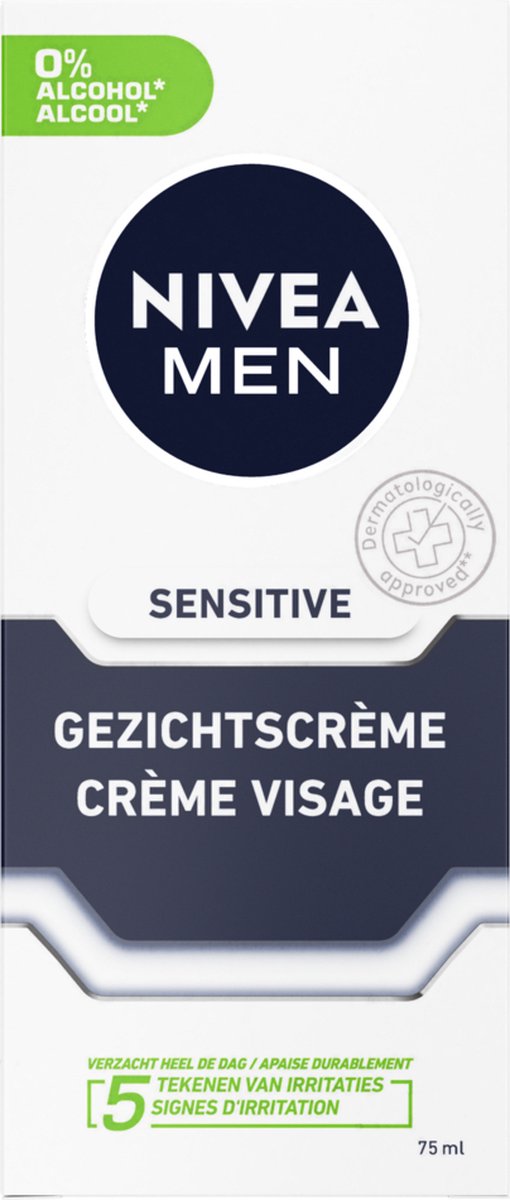 NIVEA MEN Sensitive Dagcrème - Gevoelige Huid - 2 x 75 ml - Voordeelverpakking