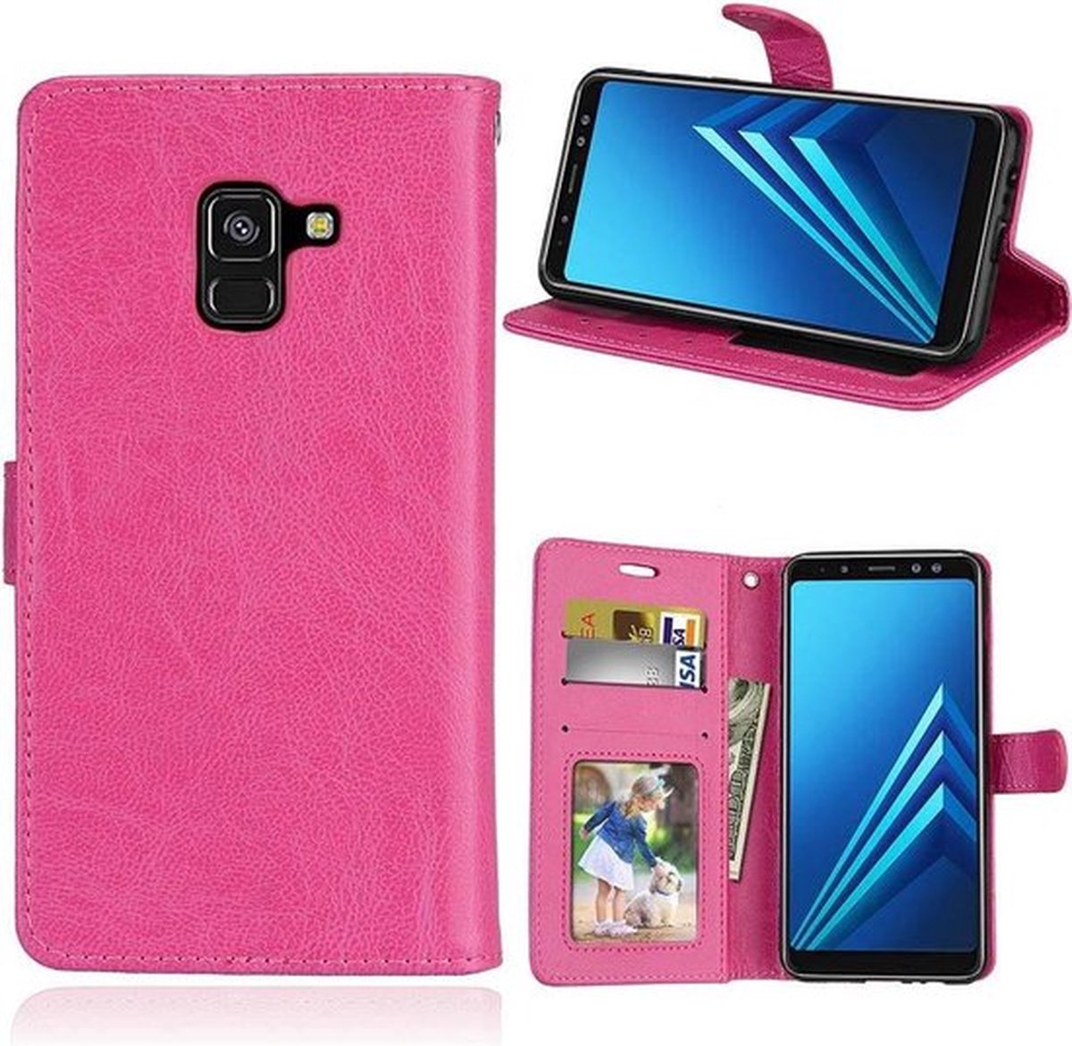 Bookcase Geschikt voor: Samsung Galaxy A6 Plus 2018 - Roze - portemonnee hoesje