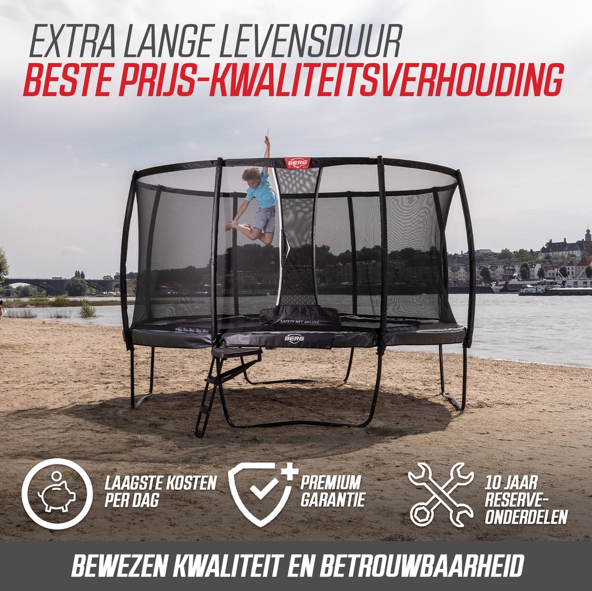 BERG SPORTS Champion FlatGround 330 Trampoline - Rond - Met AirFlow Pro Springdoek - TwinSpring - Grijs – foto 8
