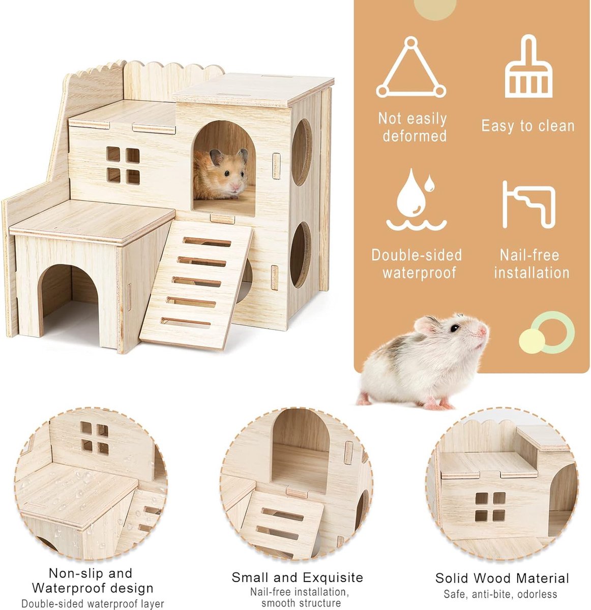6-delige Houten Hamsterspeelgoedset – Met Brug, Schommel, Wip, Villa En Meer – DIY – Natuurlijk En Veilig – Voor Hamsters, Gerbils En Cavia's