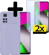 Hoesje Geschikt voor Xiaomi Poco X4 Pro 5G Hoesje Siliconen Case Met 2x Screenprotector - Hoes Geschikt voor Xiaomi Poco X4 Pro 5G Hoes Siliconen - Lila