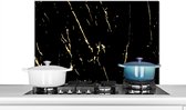 Spatscherm keuken 80x55 cm - Kookplaat achterwand Marmer - Zwart - Goud - Luxe - Muurbeschermer - Spatwand fornuis - Hoogwaardig aluminium
